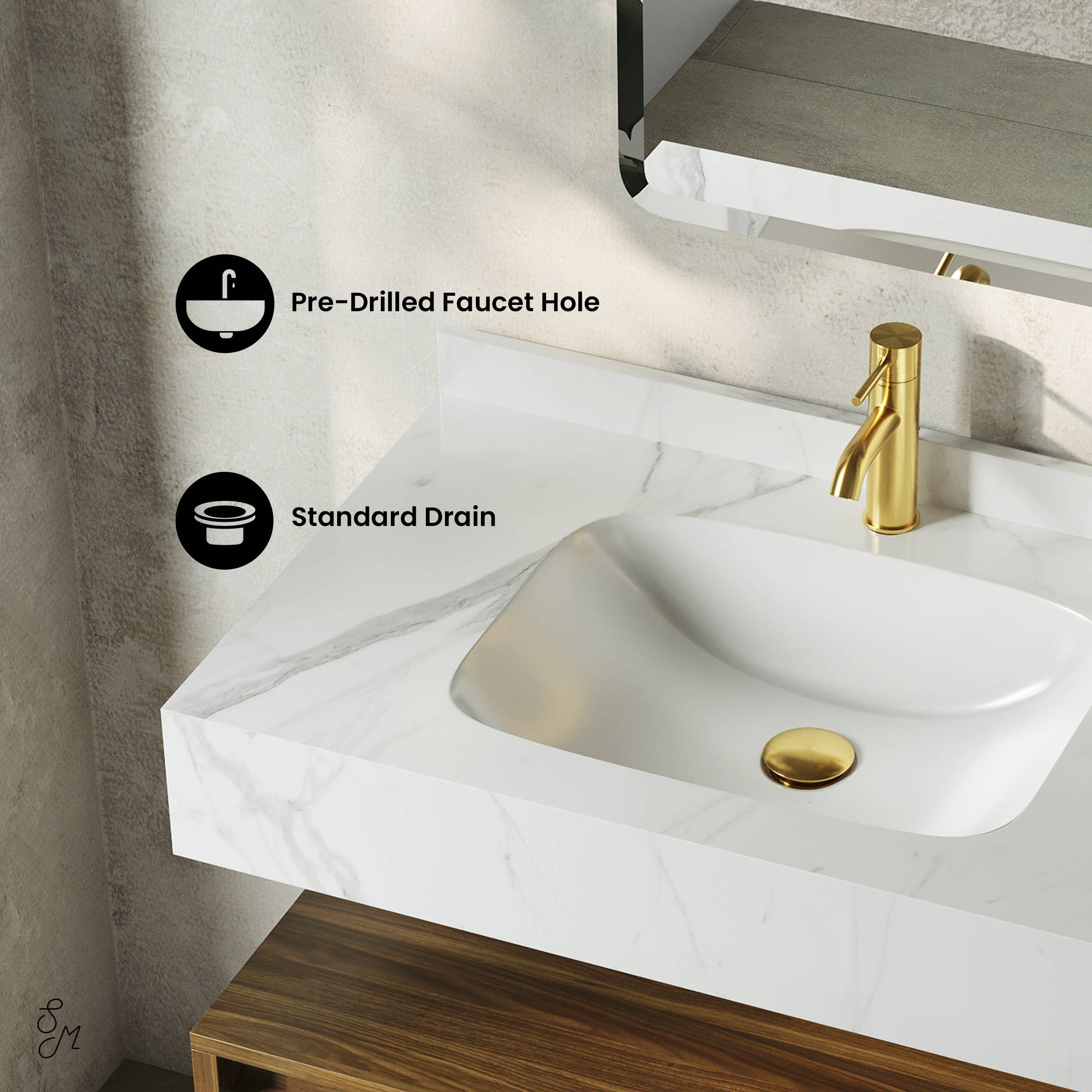 Swiss Madison - Wholesale Vanity Mirror - Avancer Wall-Mounted Bathroom Vanity with Marble Sink Top4