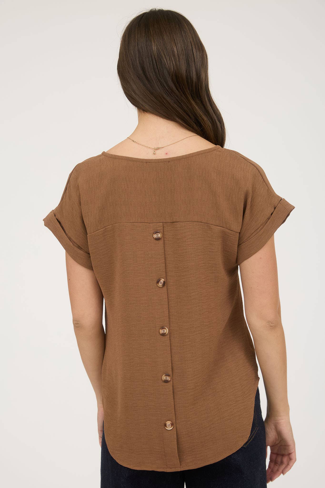 Blu Pepper - Wholesale Blouse - Women's - SPLIT NECK BACK BUTTON SHORT FOLD SLEEVE BLOUSE12