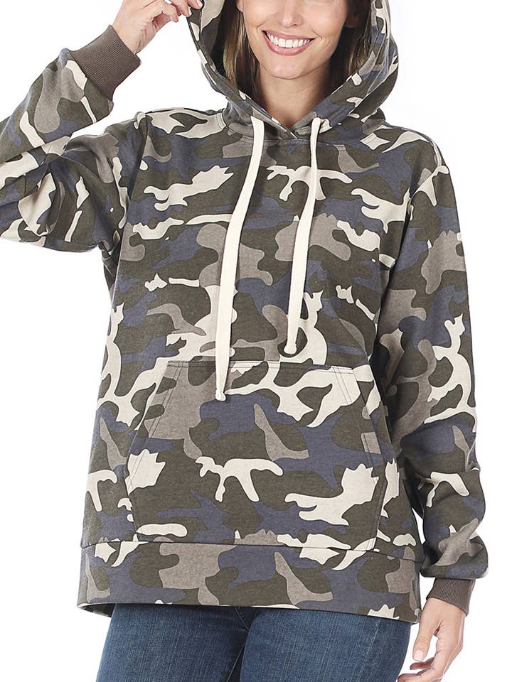 CAMOUFLAGE KANGAROO POCKET SWEATHOOD for wholesale by VERY BERRY