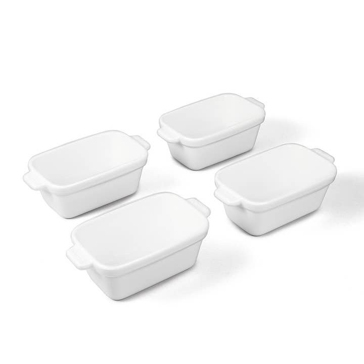 Ceramic Baking Dish 5" Rectangle w/ Silicone Covers, 4 pack for wholesale by Souper Cubes