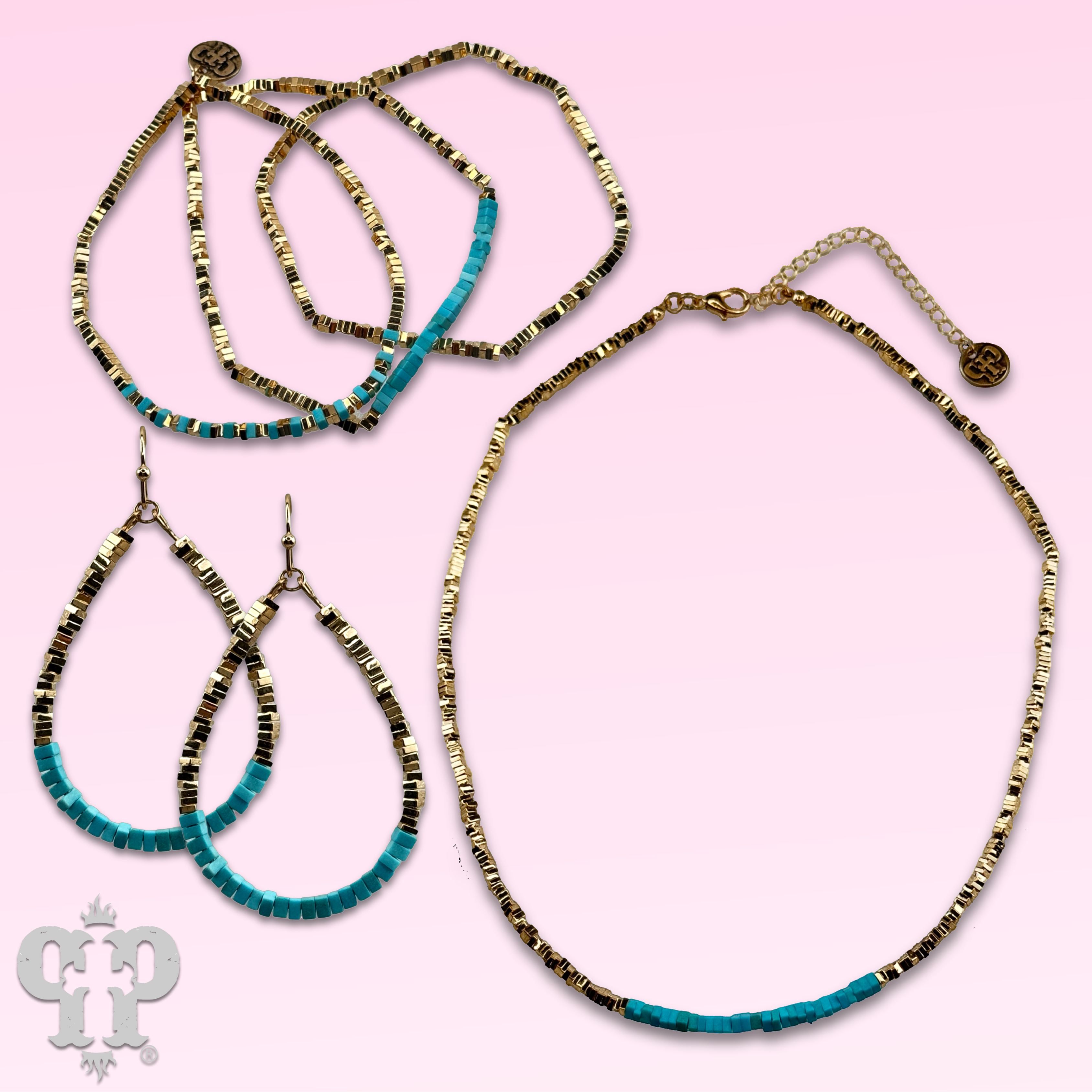 Gold and turquoise square bead bracelet for wholesale on Faire3