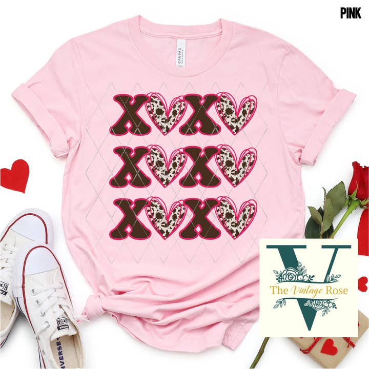 XO Cowhide Heart Graphic Tee for wholesale by The Vintage Rose