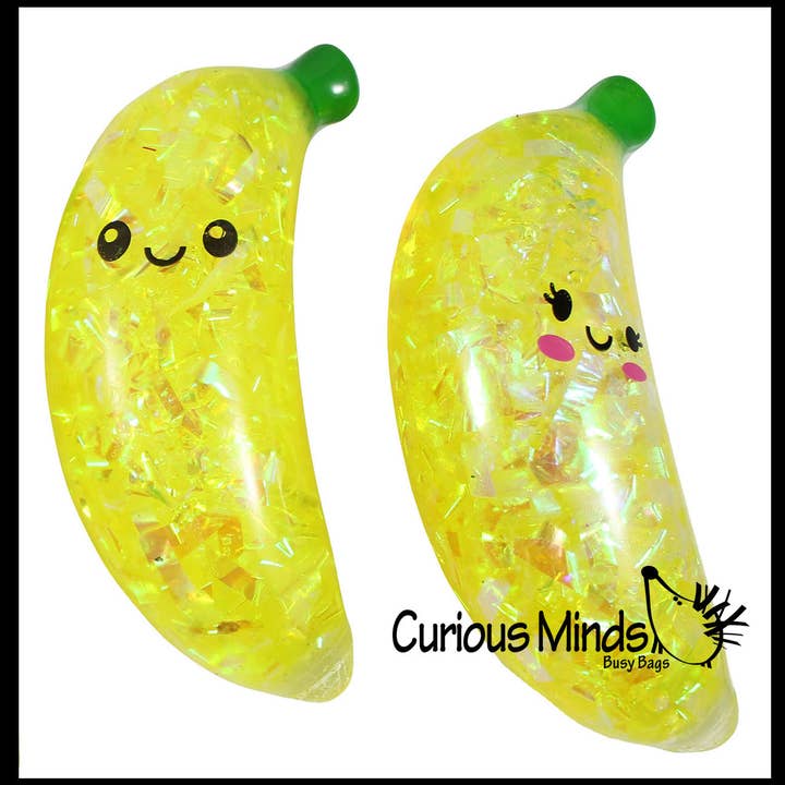 Curious Minds Toys - Wholesale Squishy Toy - Kids & Baby - 1 Banana Water and Sparkle Filled Squeeze Stress Ball  -  S