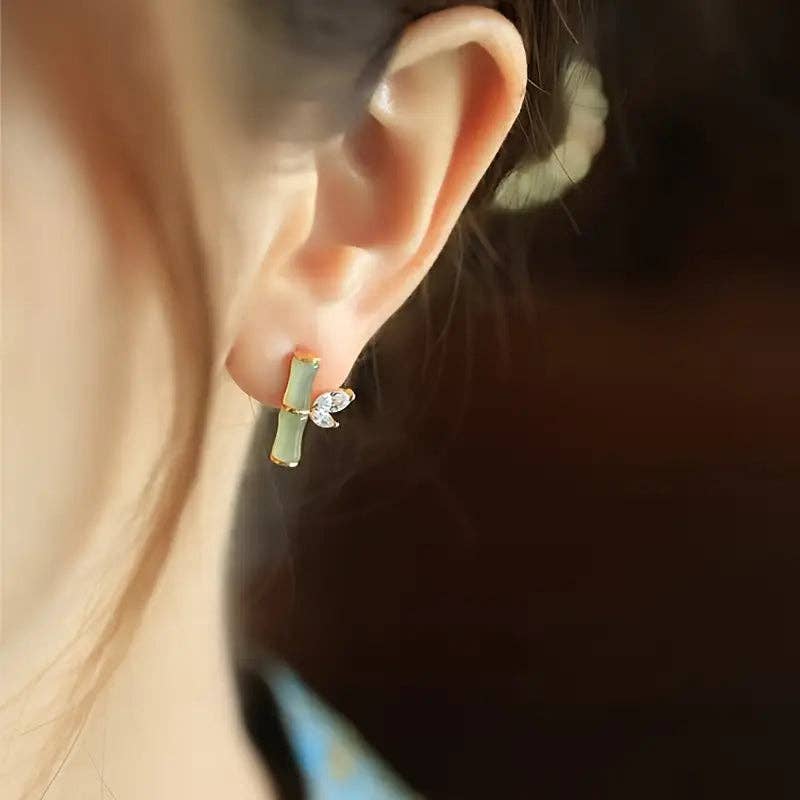 Huis Van Merken - Wholesale Knopjes/oorstekers - Bamboe Oorbellen Zirkonia Studs - Moderne Oosterse Stijl4