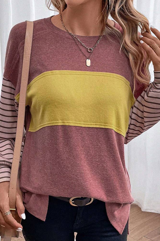 UNISHE - Wholesale Tunic - Women's - Color Block Stripe Long Sleeves Top AXR0646