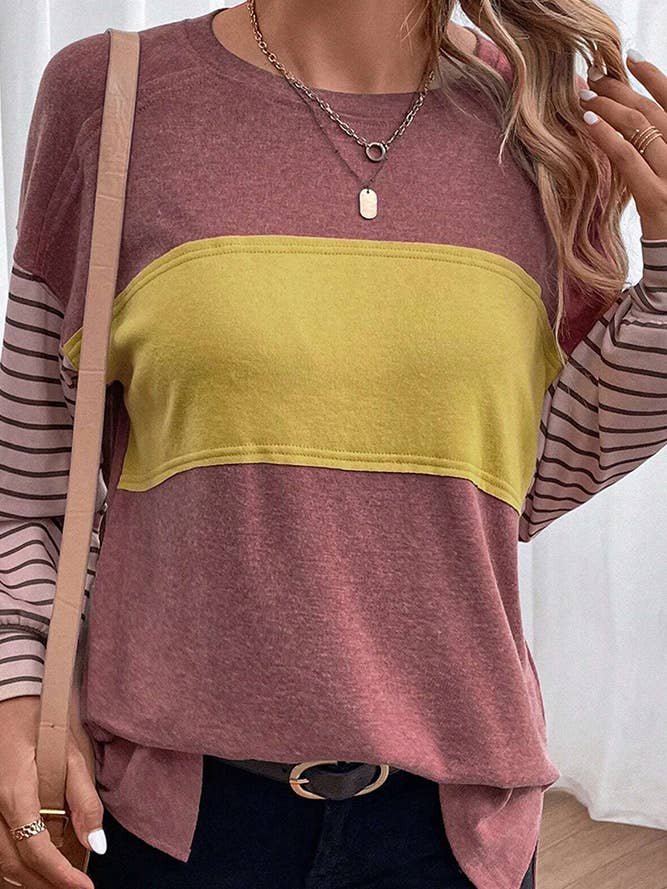 UNISHE - Wholesale Tunic - Women's - Color Block Stripe Long Sleeves Top AXR0646