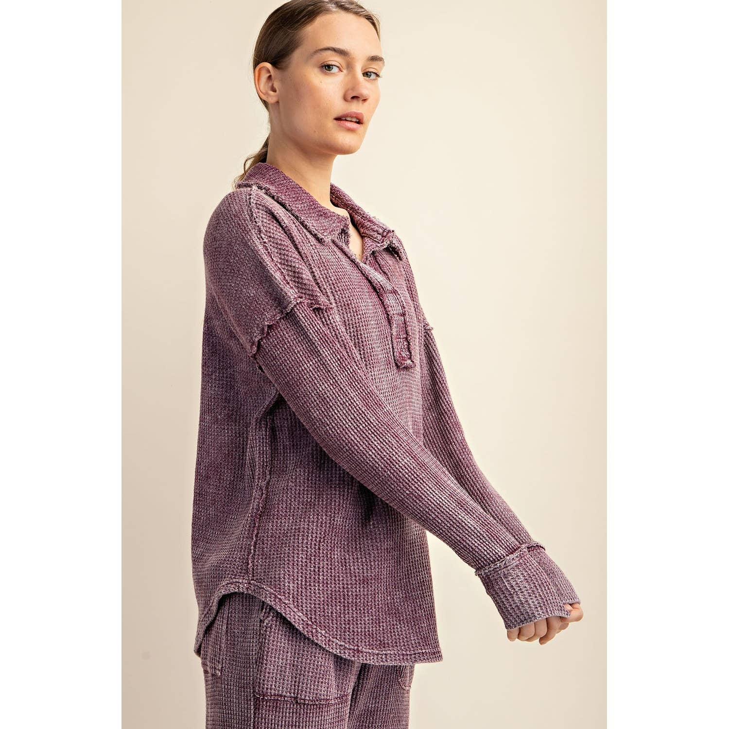 Rae Mode - Wholesale Athletic Top - Women's - MINERAL WASHED WAFFLE POLO SWEATSHIRT13