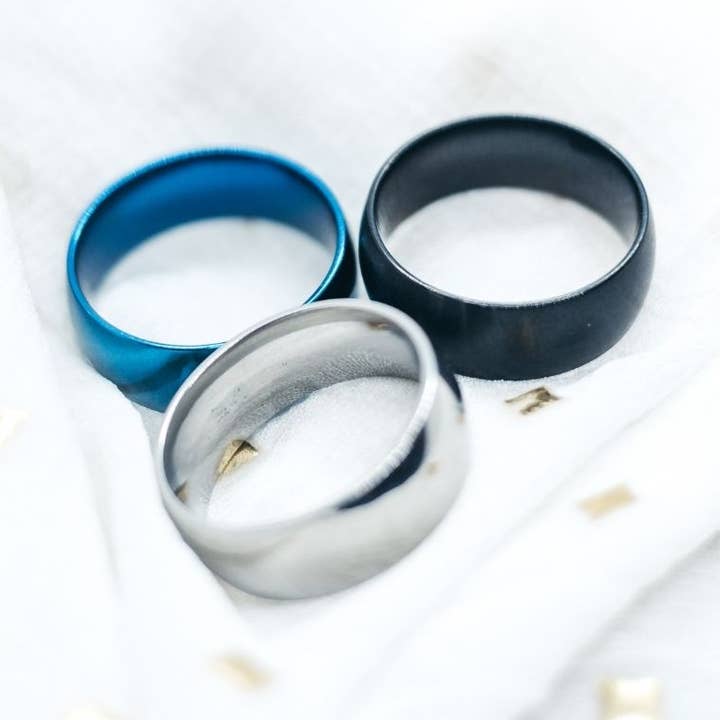 8mm Mens Blue Silver Black Tungsten Engagement Band Ring for wholesale by The Colourful Aura