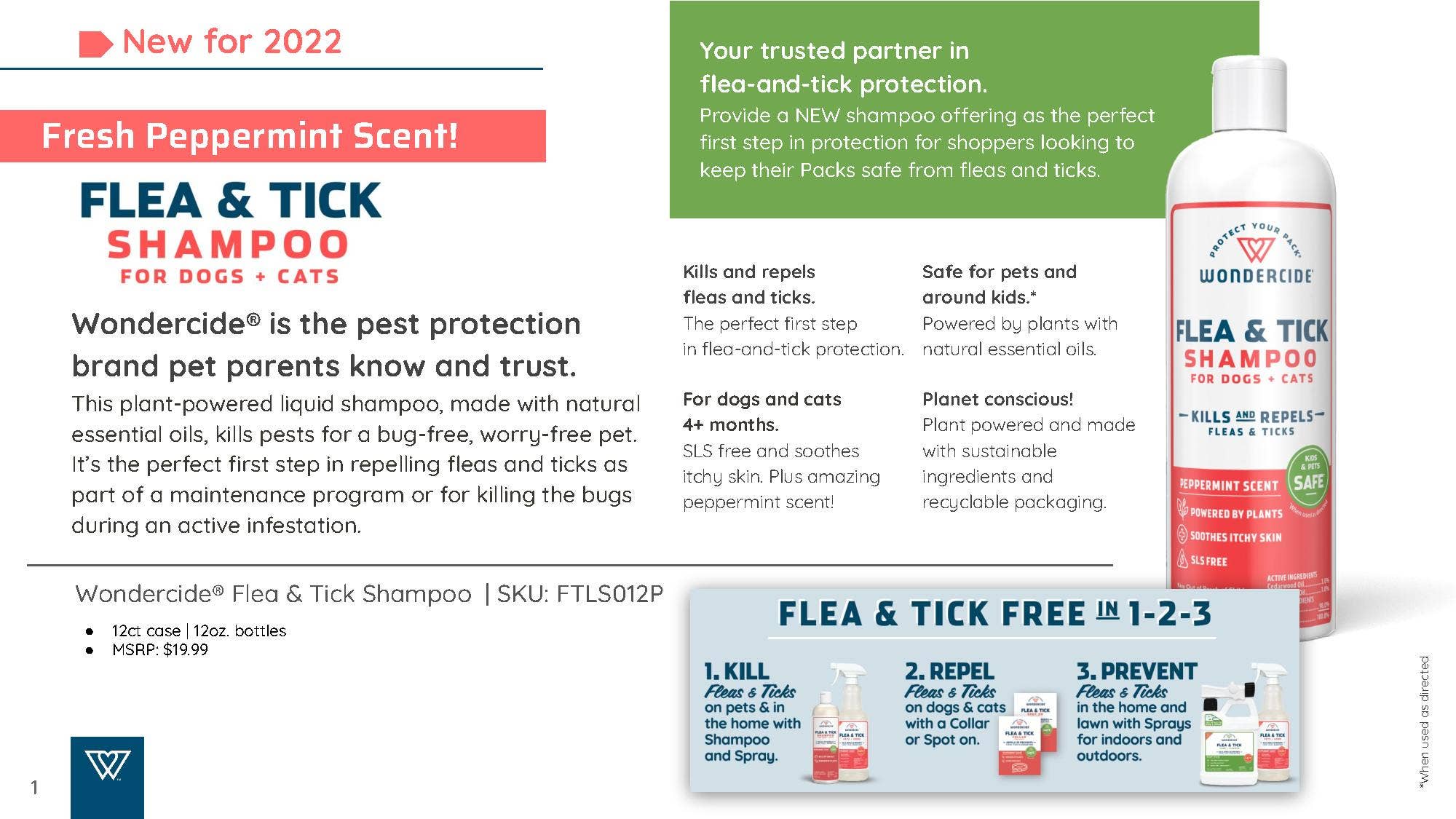 Pet Palette Distribution - Wholesale Pet Cleaning Supplies - Wondercide Flea & Tick Shampoo for Dogs+Cats-12oz Peppermint1