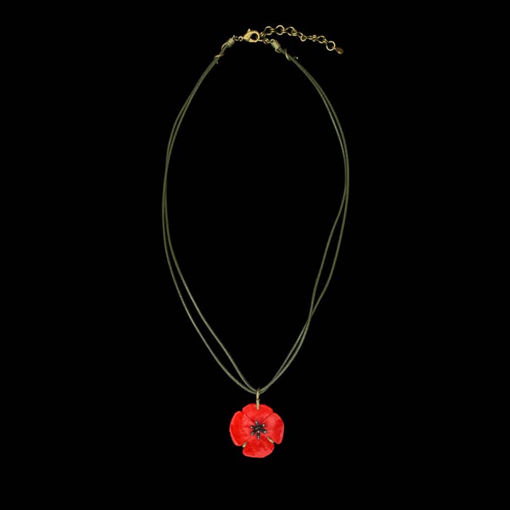 Michael Michaud - Wholesale Pendant/Charm Necklace - Red Poppy Leather Pendant - 16" Adj.