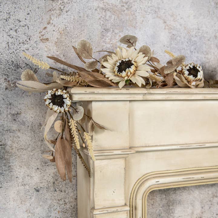 5' CREAM SUNFLOWER & WHEAT WREATH for wholesale by Ragon House