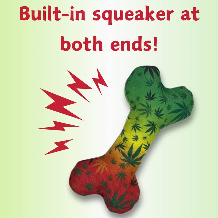 PAW:20 - Wholesale Pet Squeaky Toy - Dog - Stoned to da Bone, Cute Stuffed Rasta Leaf Bone Dog Toy4