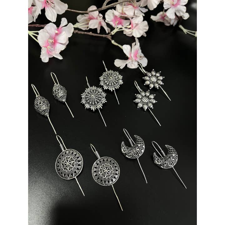 Geoxideerd verzilverd handgemaakt boho pin bugadi combo voor wholesale door Vastrabhushan