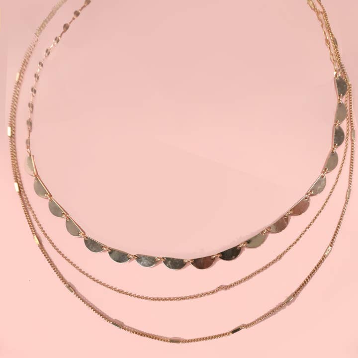 TRIPLE LAYER BIB CHAIN GOLD NECKLACE | 80N1097 for wholesale on Faire0