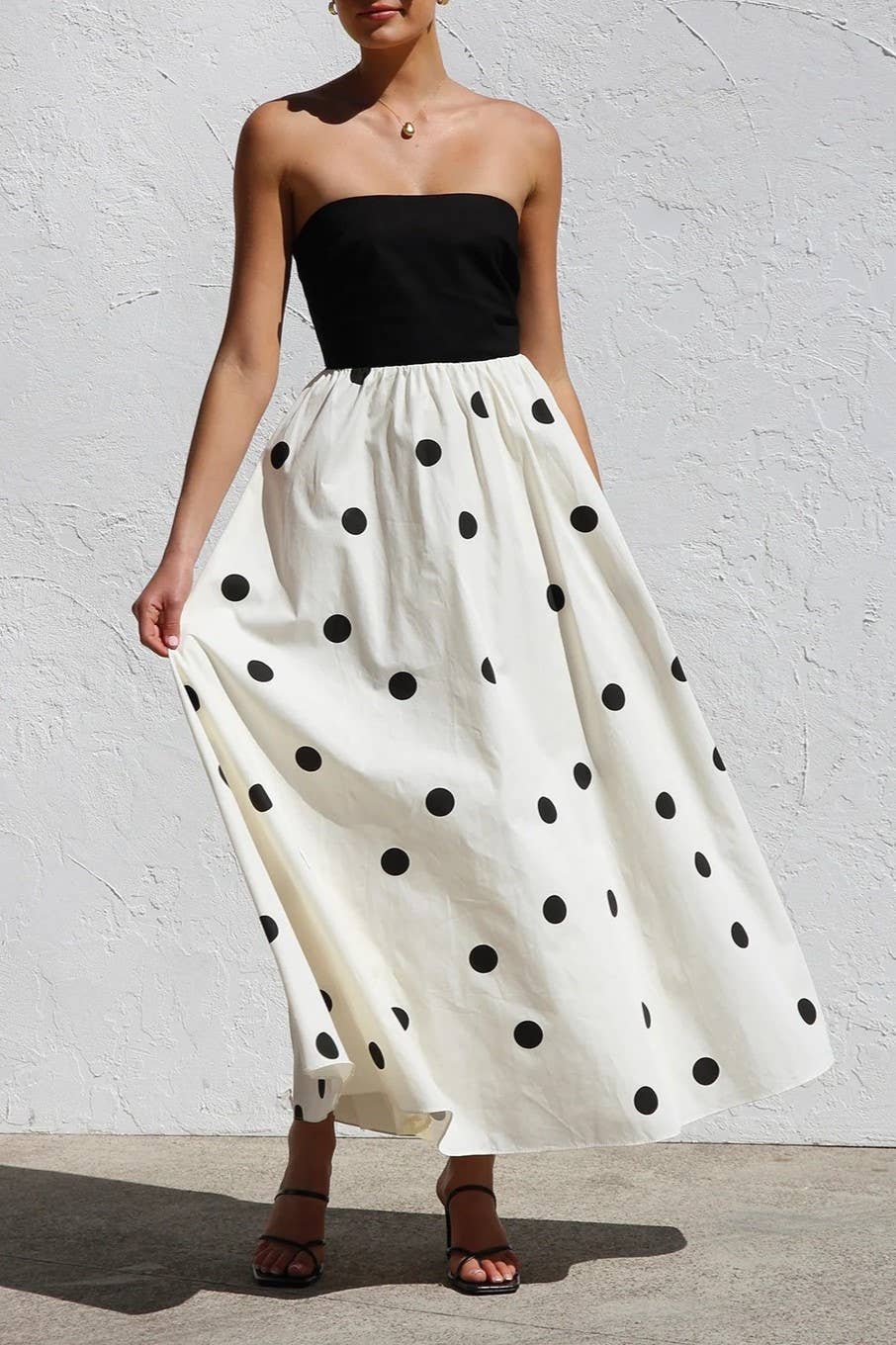 white Polka Dots Bandeau tube strapless dress for wholesale on Faire5