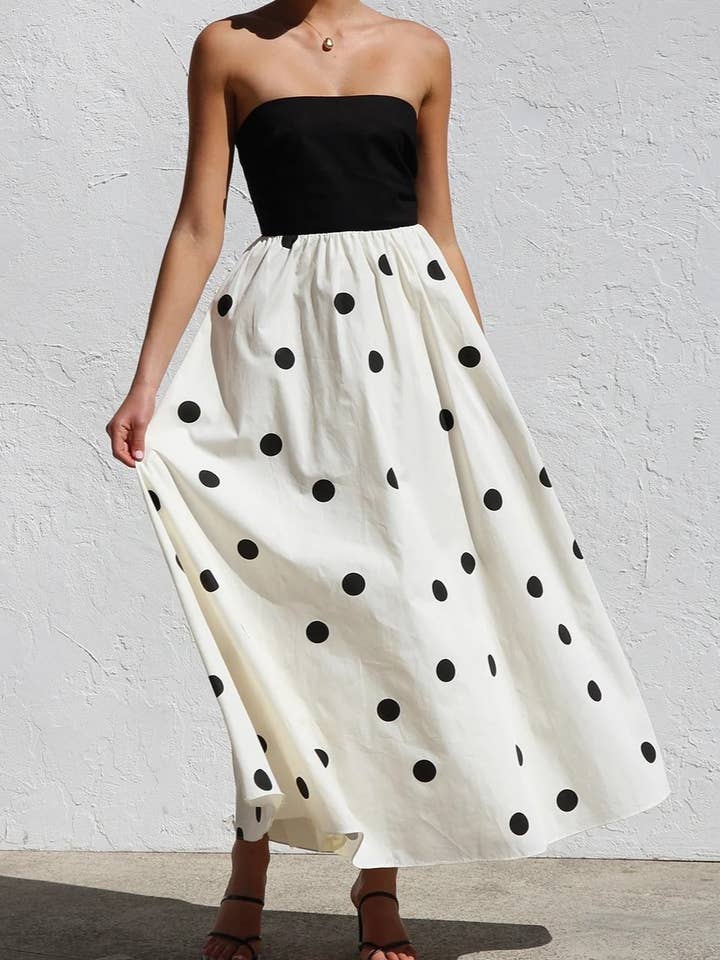 white Polka Dots Bandeau tube strapless dress for wholesale on Faire5
