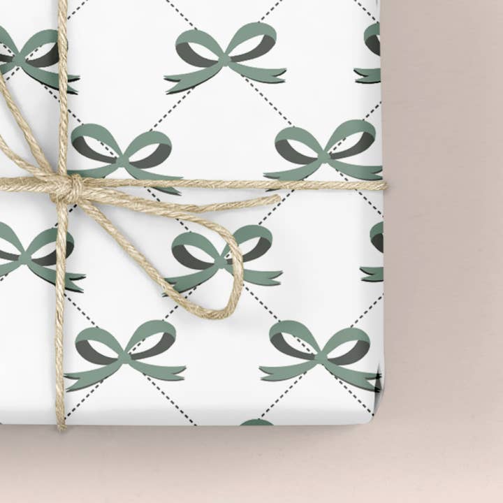 Wrapping Paper / Gift Wrap - Pretty Green Bows for wholesale by Pixel & Bloom