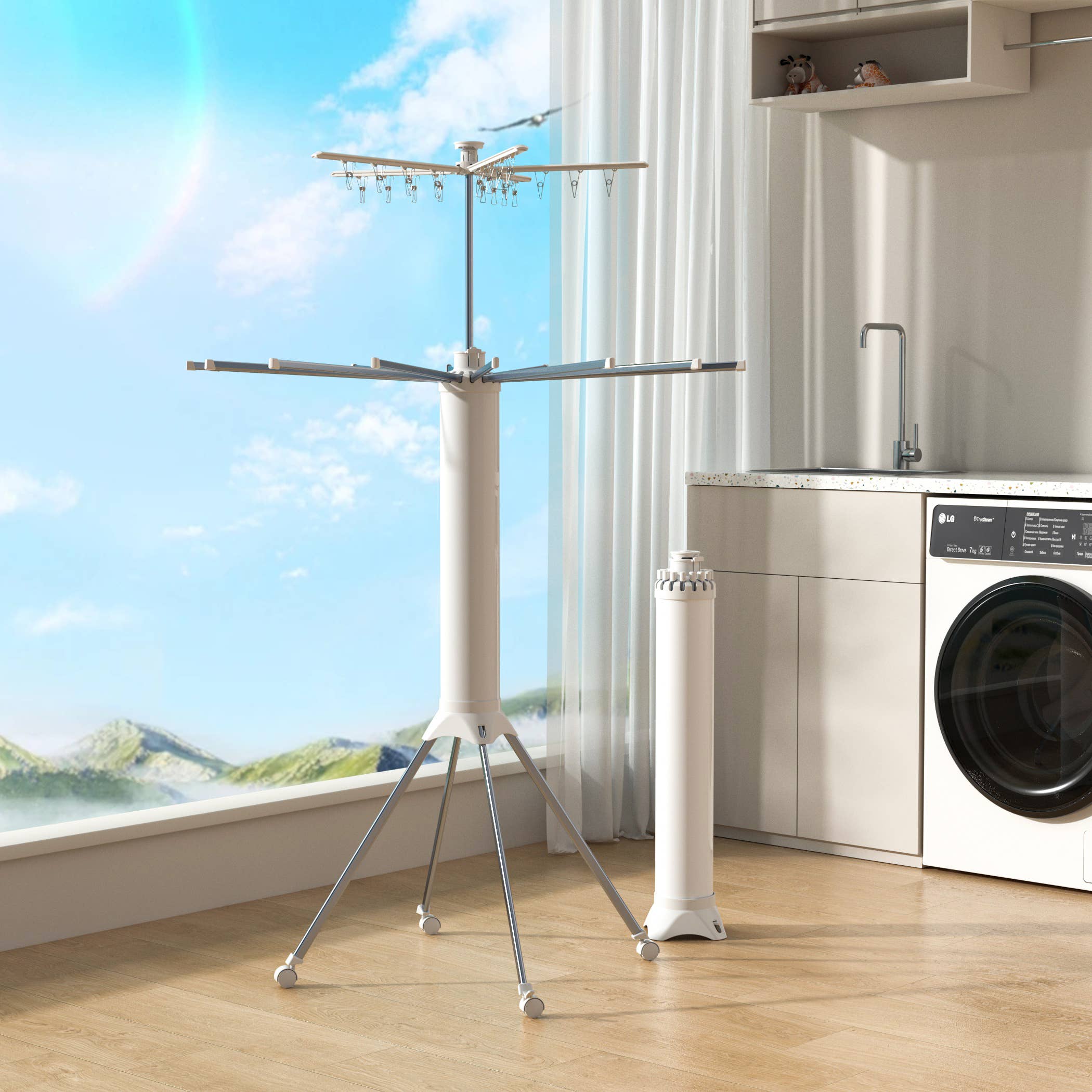 White Foldable Clothes Drying Rack Double-Tier Aluminum for wholesale on Faire5