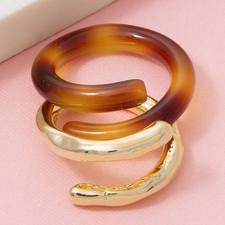 Skildpaddeskal og metallisk 2-delt lagdelt båndringsæt for engroshandel hos The Looks by Fame Accessories