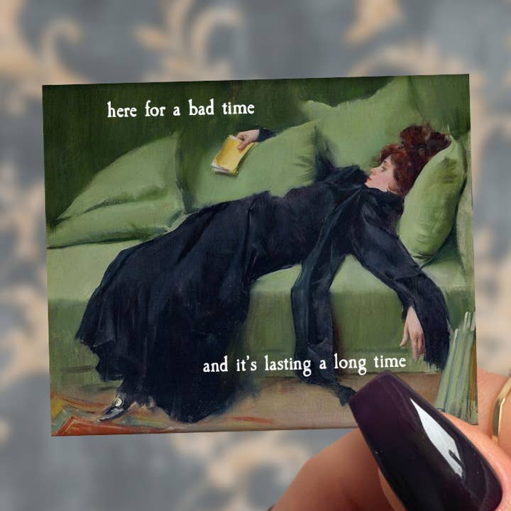 Autocollant Here for a Bad Time, peinture Moody Art Nouveau pour la vente par Pretty Toxic Stickers