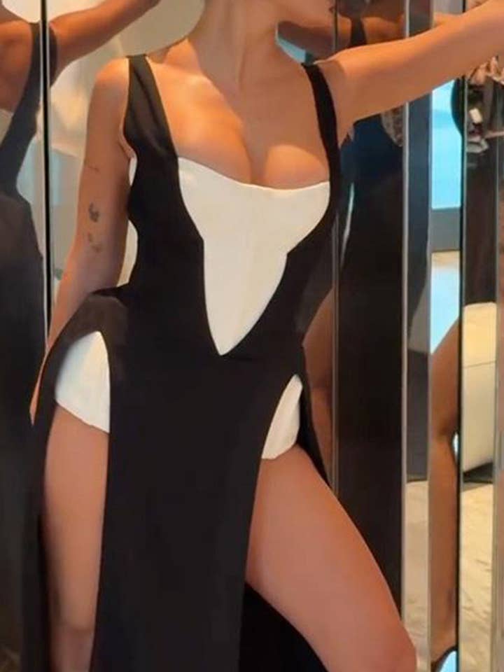 Patchwork Cut-Out Evening Dress for wholesale by Mccolin