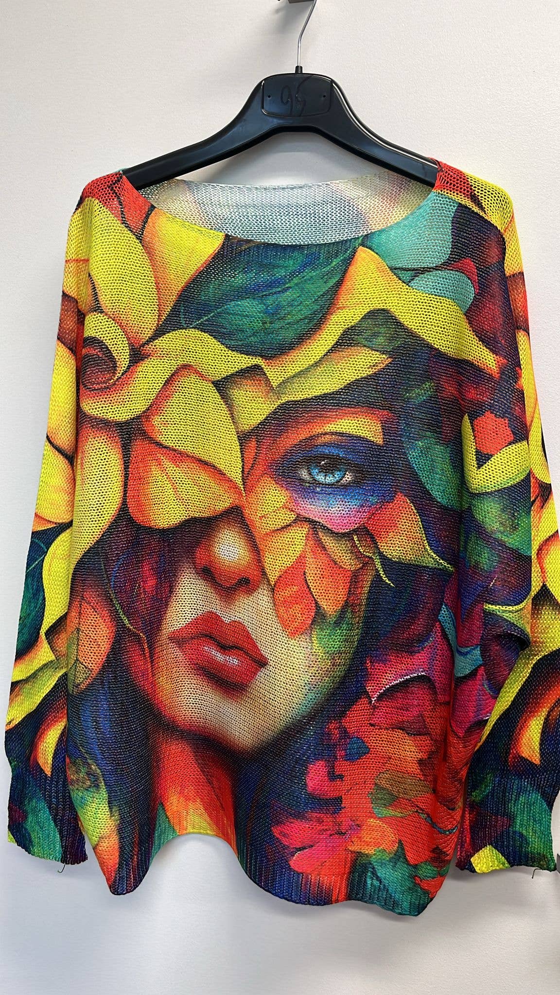 LOOWIE - Wholesale Knit Sweater - Women's - VIPICY Yellow "PICASSO" Round Neck Knit Printed Sweater   0