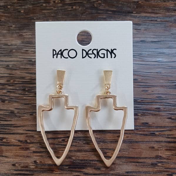 Paco Designs - Wholesale Dangle Earrings - Silver OR Gold Sleek Hammered Arrowhead Earrings on Post2