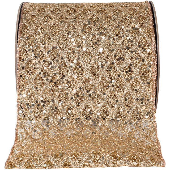 Glitter Sequin Diamond Net Wired Edge Ribbon, Platinum 6 in for wholesale by RELIANT RIBBON