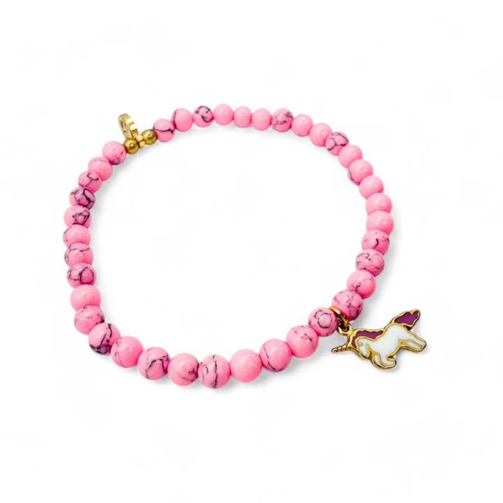 ETHICGOODS – wholesale Beaded bracelet – Kids – MINI Kids Charm Bracelet - Unicorn Charm + Magenta Howlite