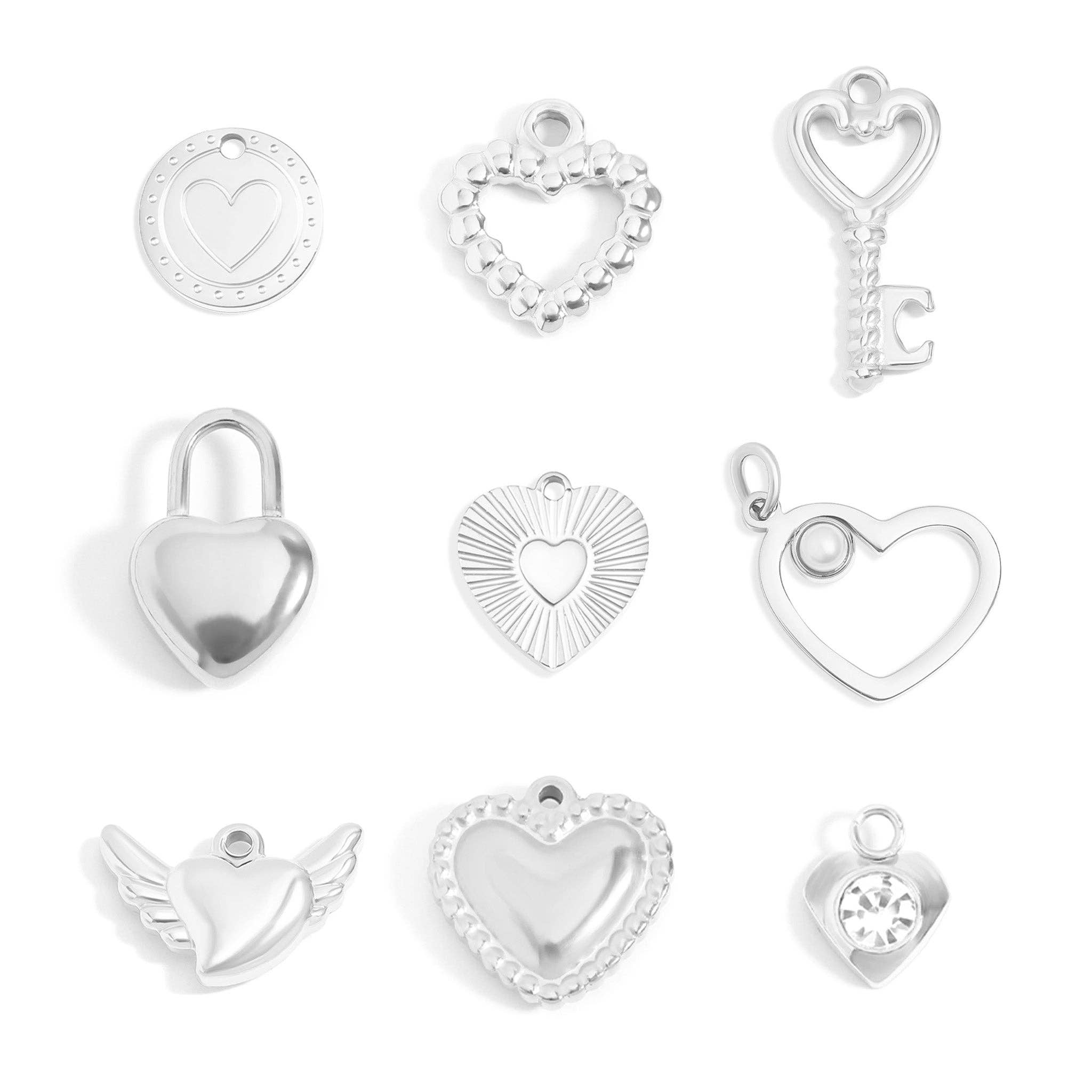 WJW - Wholesale Individual Charm/Pendant - (9pc) 18K Gold PVD Stainless Steel Heart Charm Set3