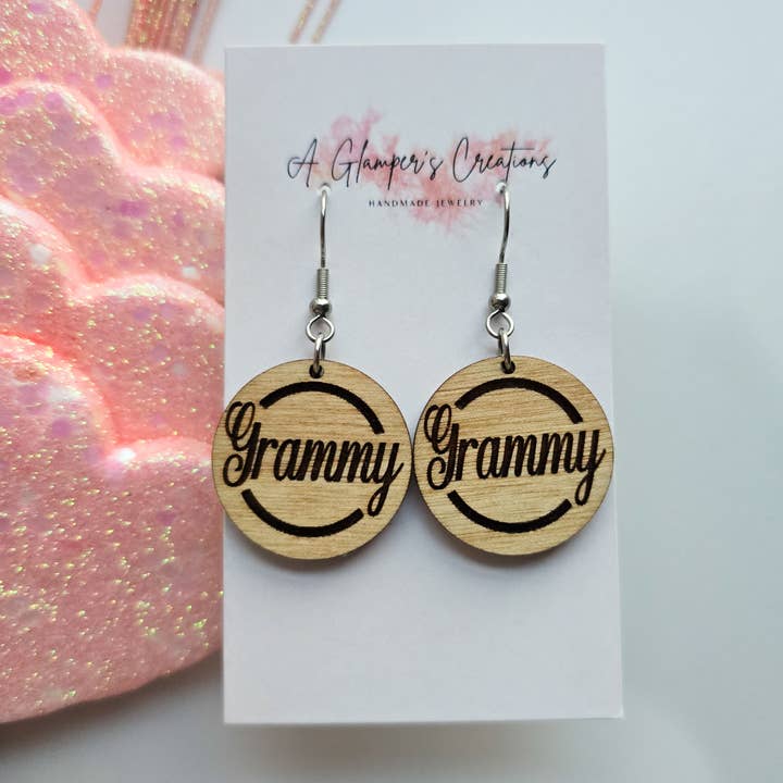 Mother's Day Wooden Circle Earrings - Grammy for wholesale by A Glamper's Creations LLC