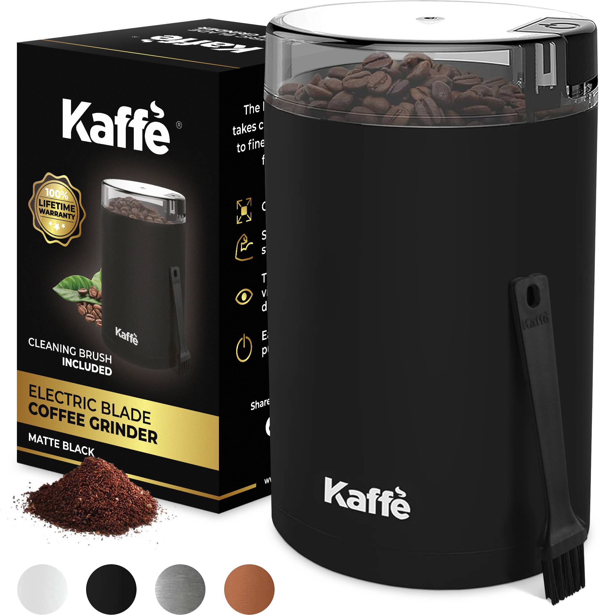 Kaffe - Wholesale Coffee Grinder - Kaffe Electric Coffee Grinder w/ Cleaning Brush - 3oz8