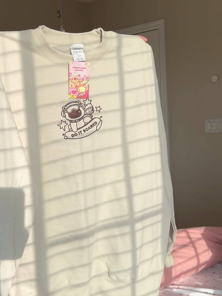 Overthinker Apparel - Wholesale Graphic Sweatshirt - Unisex - Do It Scared Embroidered Oversized Crewneck Sweatshirt