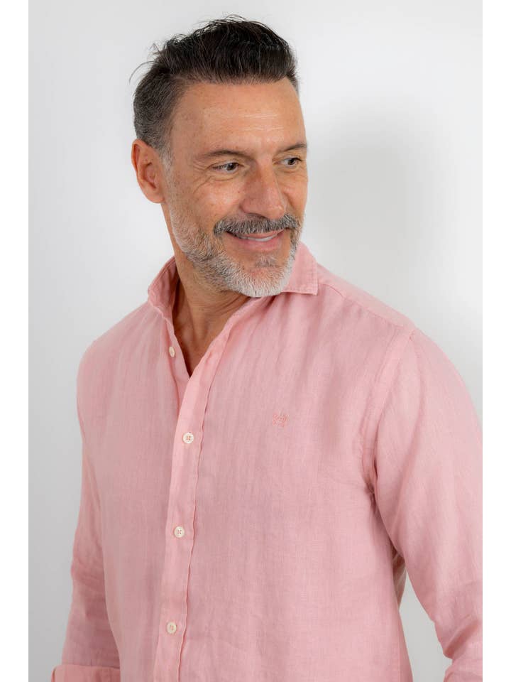 Custi Mikelo: Men's Clothing & Christmas Gifts - Wholesale Button Down Shirt - Men's - Pink Makeup Linen Shirt | Lanzarote1