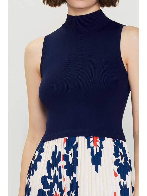 Elfenben-Navy Ärmlös stickad och mönstrad midiklänning för wholesale på Faire6