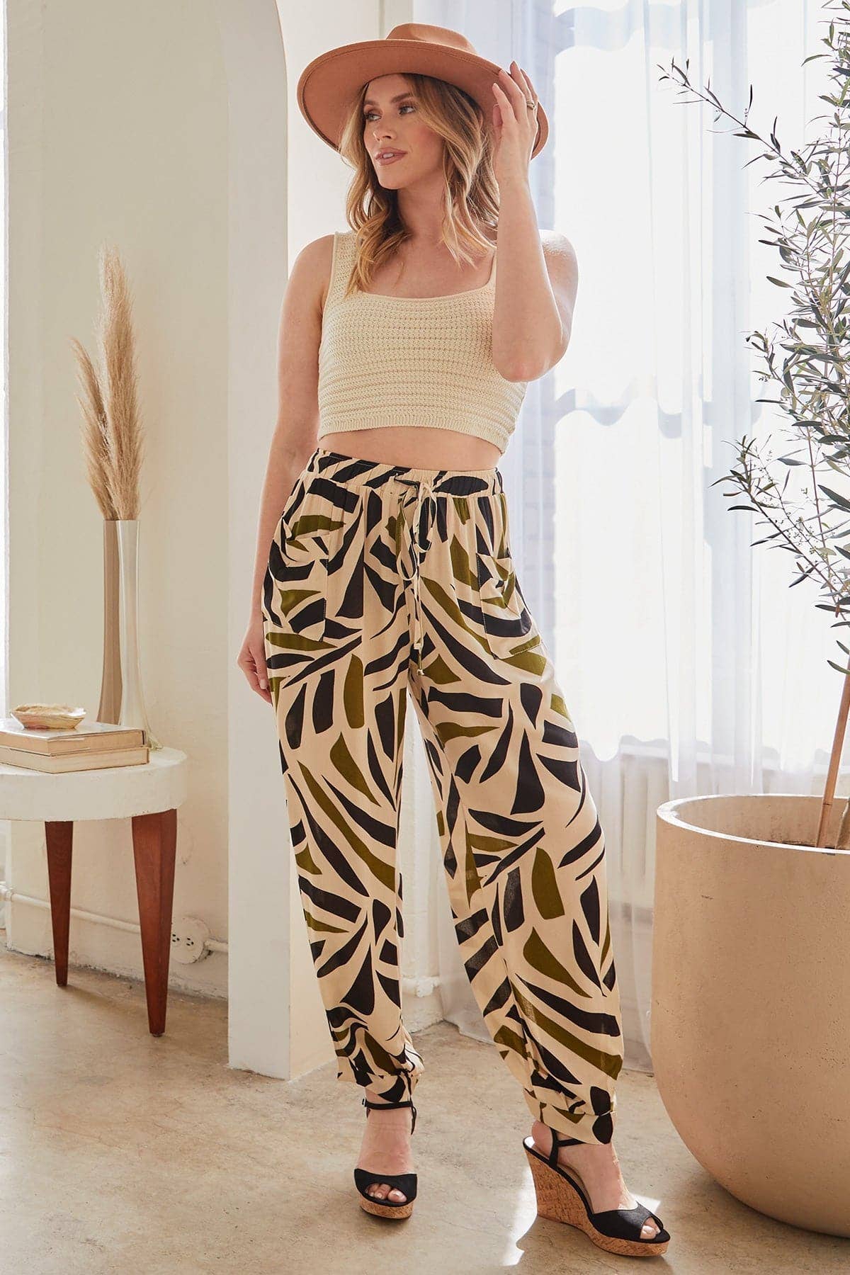 YMI - Wholesale Pants - Women's - Drawstring Wide Jogger Pant With Pleated Hem-WF1209CG4