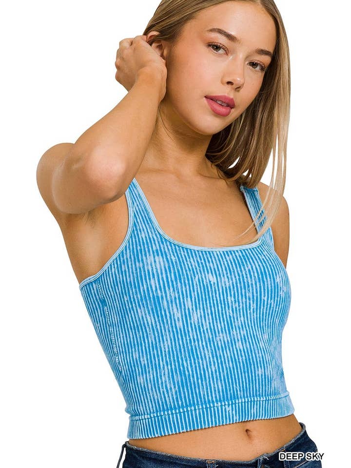 Vanilla Monkey - Wholesale Tank Top - Women's - Washed Seamless Square Neck Bra Padded Tank Top3