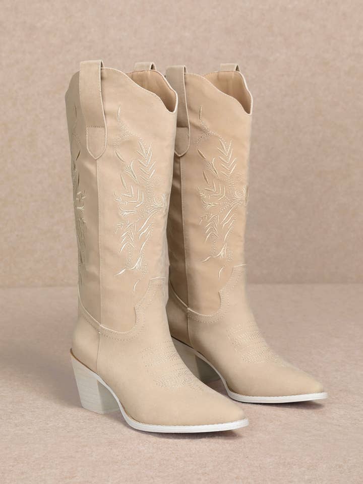 FLORA-BLATT-DESIGN-STICKEREI HOHE WESTERNSTIEFEL für den Großhandel von CCOCCI