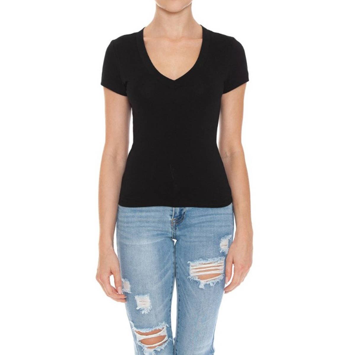 UP CLOTHING – wholesale T-shirt – women's – V NECK SHORT SLEEVE T SHIRT TOP8