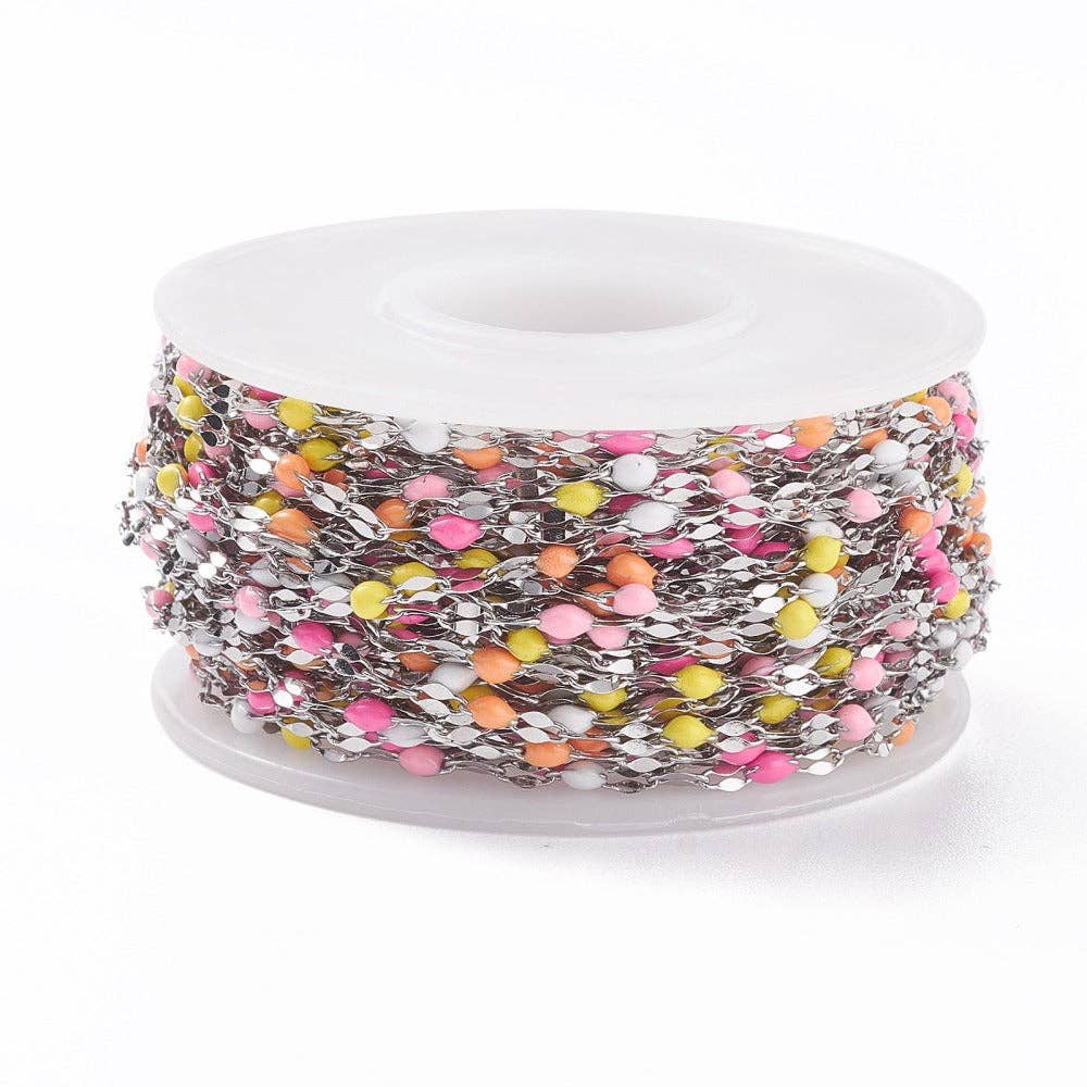 Love, Paige Designs - Wholesale Link & Chain Necklace - Candy Shop Enamel Dapped Silver Chain By the Foot - Stainless Steel2