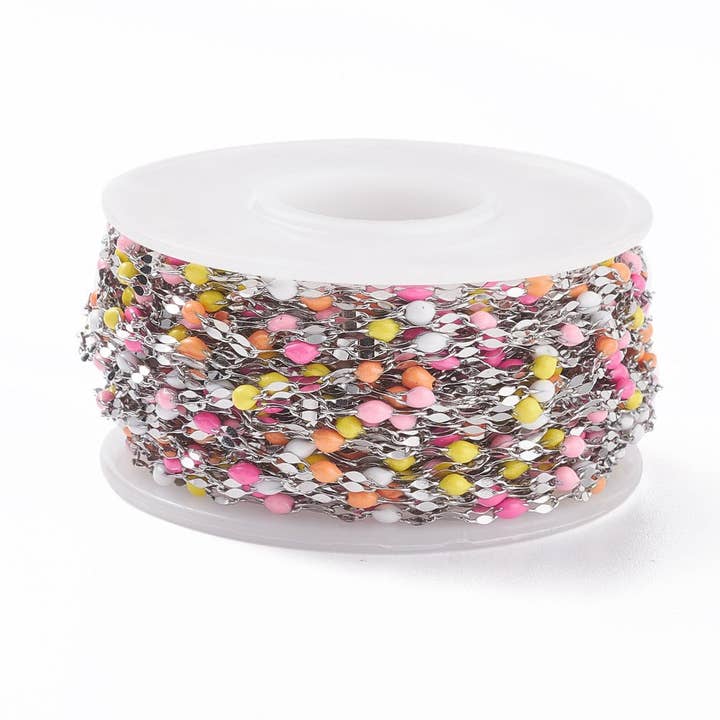 Love, Paige Designs - Wholesale Link & Chain Necklace - Candy Shop Enamel Dapped Silver Chain By the Foot - Stainless Steel2