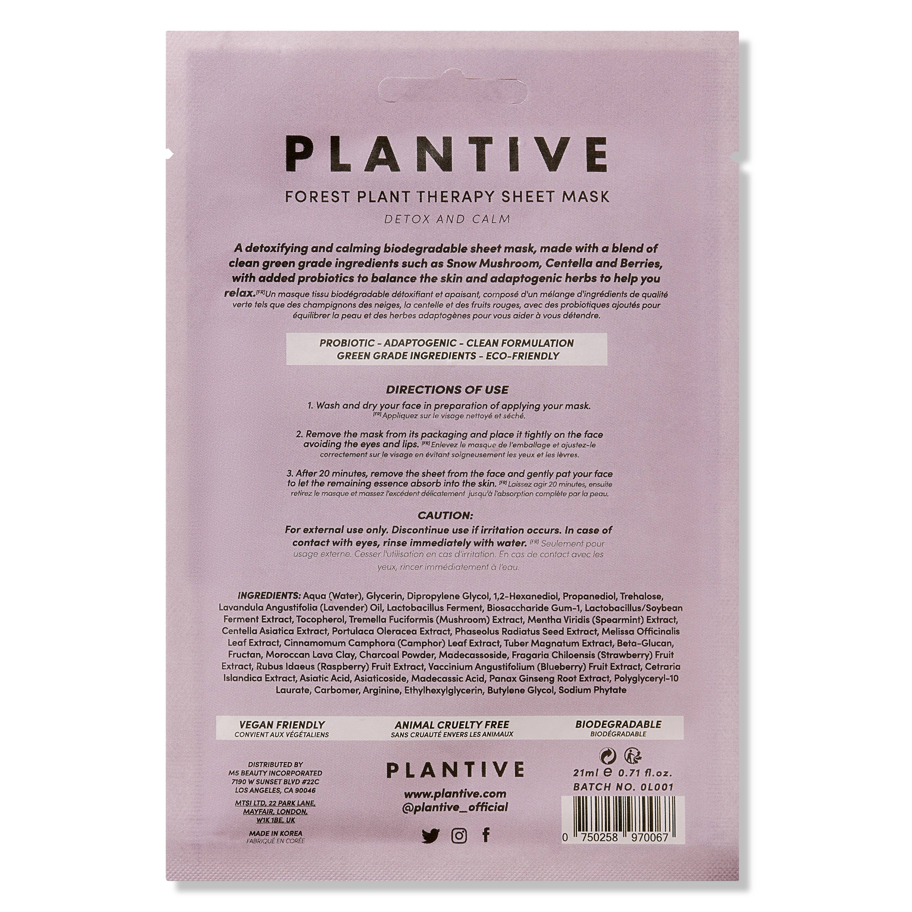 Vitamasques US - Vente Masque pour le visage - PLANTIVE Forest Plant Therapy Masque Facial Biologique Biodégradable2
