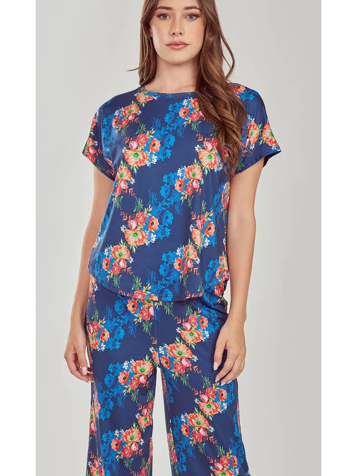 bleu Peignoir à nouer imprimé Elsia avec liens intérieurs en vente sur Faire6