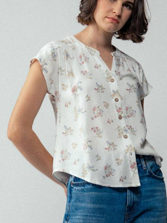 OFFWHITE MULTI Floral Button-Up Relaxed Fit Boho Spring Top for wholesale on Faire