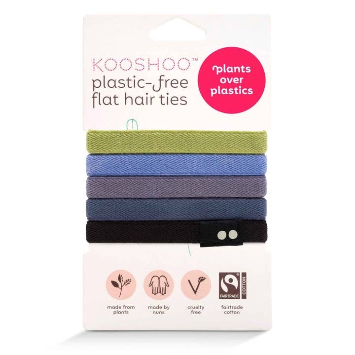 Plastic-free, Organic Cotton Flat Hair Ties - Sea to Sky  for wholesale by KOOSHOO