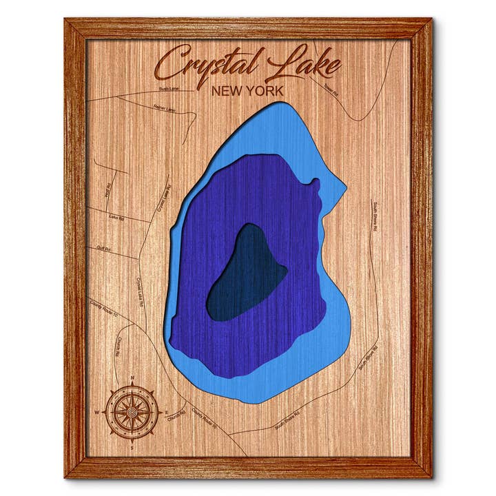 Mappa di Profondità del Lago Crystal Rensselaerville NY Arte da Parete per la vendita all'ingrosso da parte di Premier Gifts and More