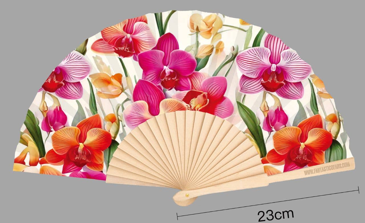 Fantastico Fans - Wholesale Handheld Folding Fan - Orchids Print 23cm fan2