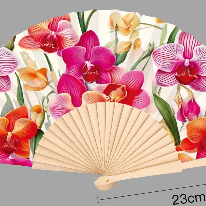 Fantastico Fans - Wholesale Handheld Folding Fan - Orchids Print 23cm fan1