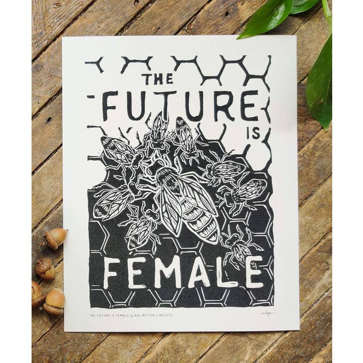 The Future Is Female Linoprint for wholesale by Big Mitten Linocuts
