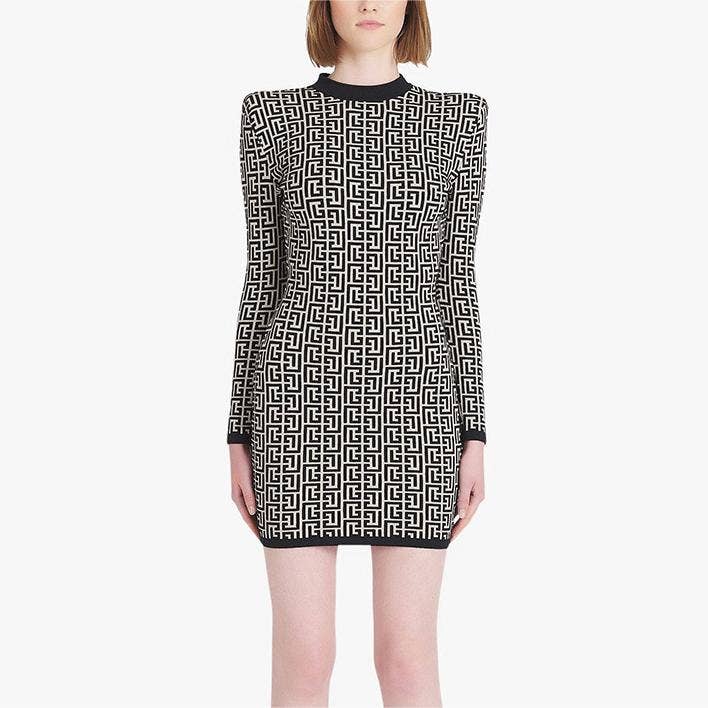 Multi Colored DR020 High-waisted Swastika Pattern Slim-fit Knitted Dress for wholesale on Faire